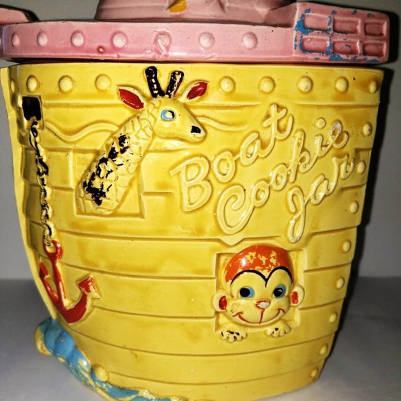 Vintage 1950s ‘Boat Cookie Jar’ Yellow Pink Animal Noahs Arc Retro Ceram… - Picture 11 of 11